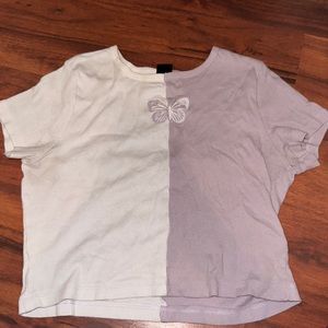 Split white and purple crop top